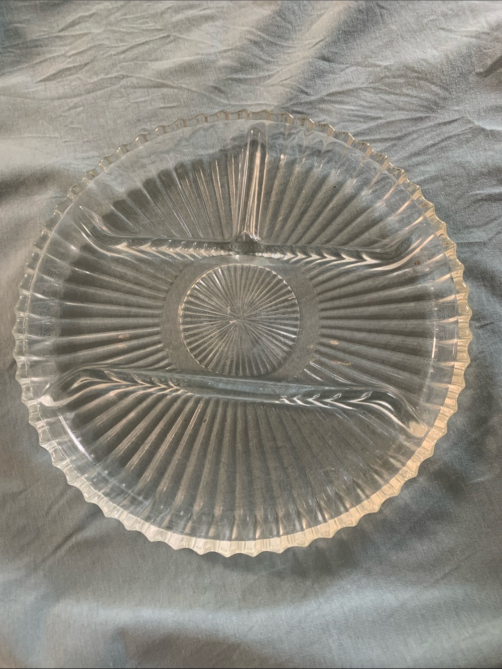 Vintage Clear Divided Serving Platter - 10 inch diameter Indiana glass